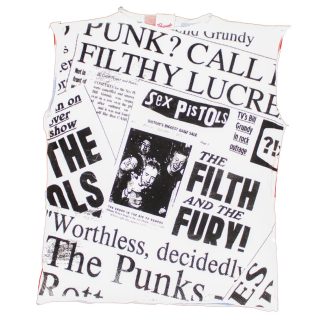 SEX PISTOLS Sleeveless Newspaper Collage/Union Jack Slim Fit T-shirt