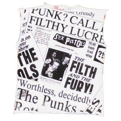 SEX PISTOLS Sleeveless Newspaper Collage/Union Jack Slim Fit T-shirt