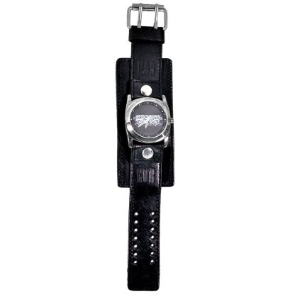 GUNS N ROSES Leather Band Wrist Watch Triple Wide Silver Rings