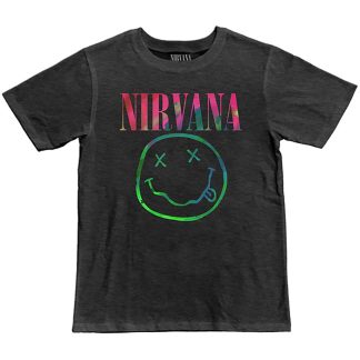 NIRVANA Green & Pink Gradient Smiley Face Logo T-shirt