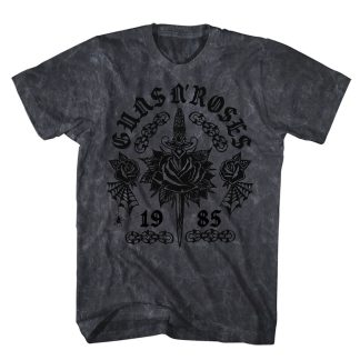 GUNS N ROSES Rose Tattoo Flock Technique Black Mineral Wash T-shirt